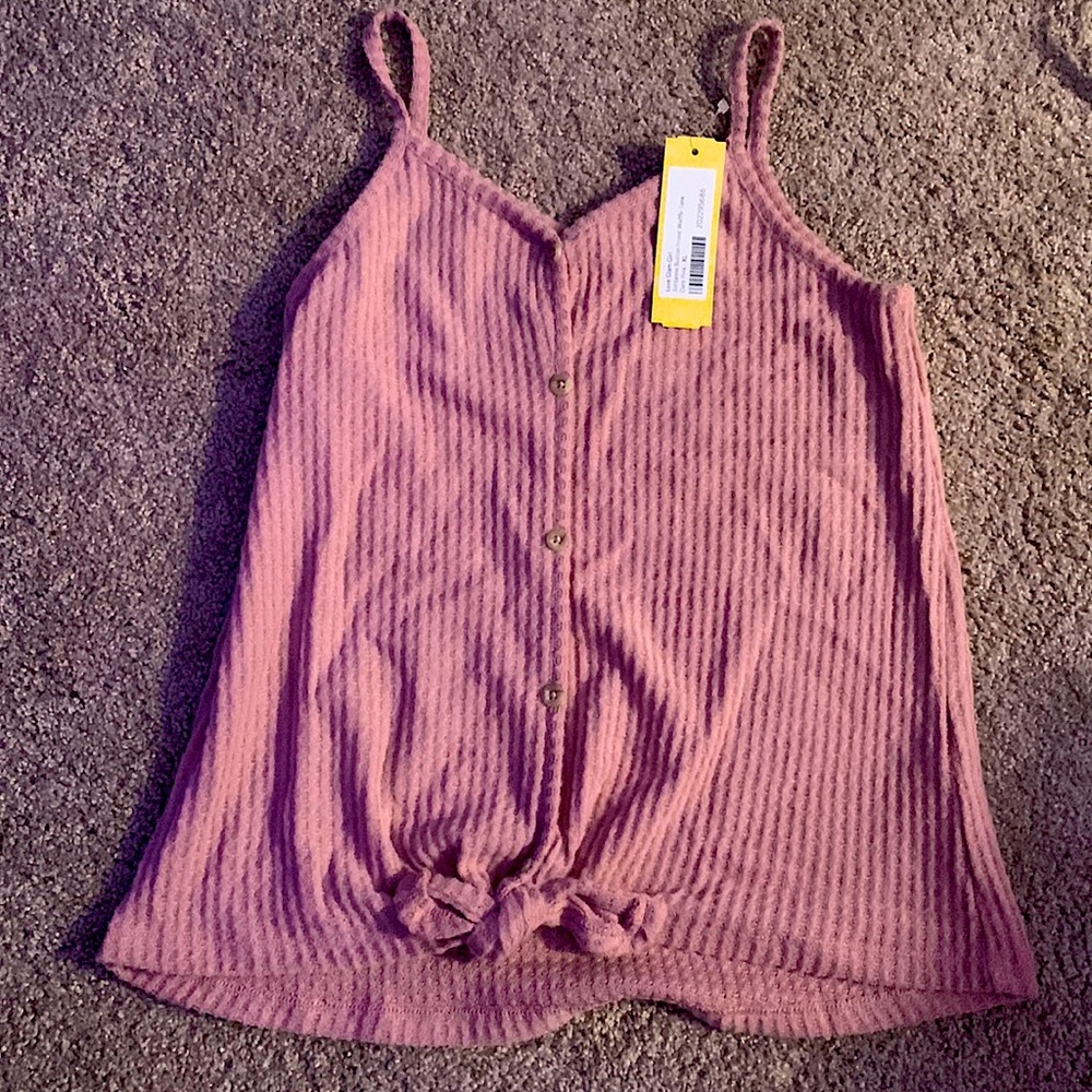 Pink button/tie tank top